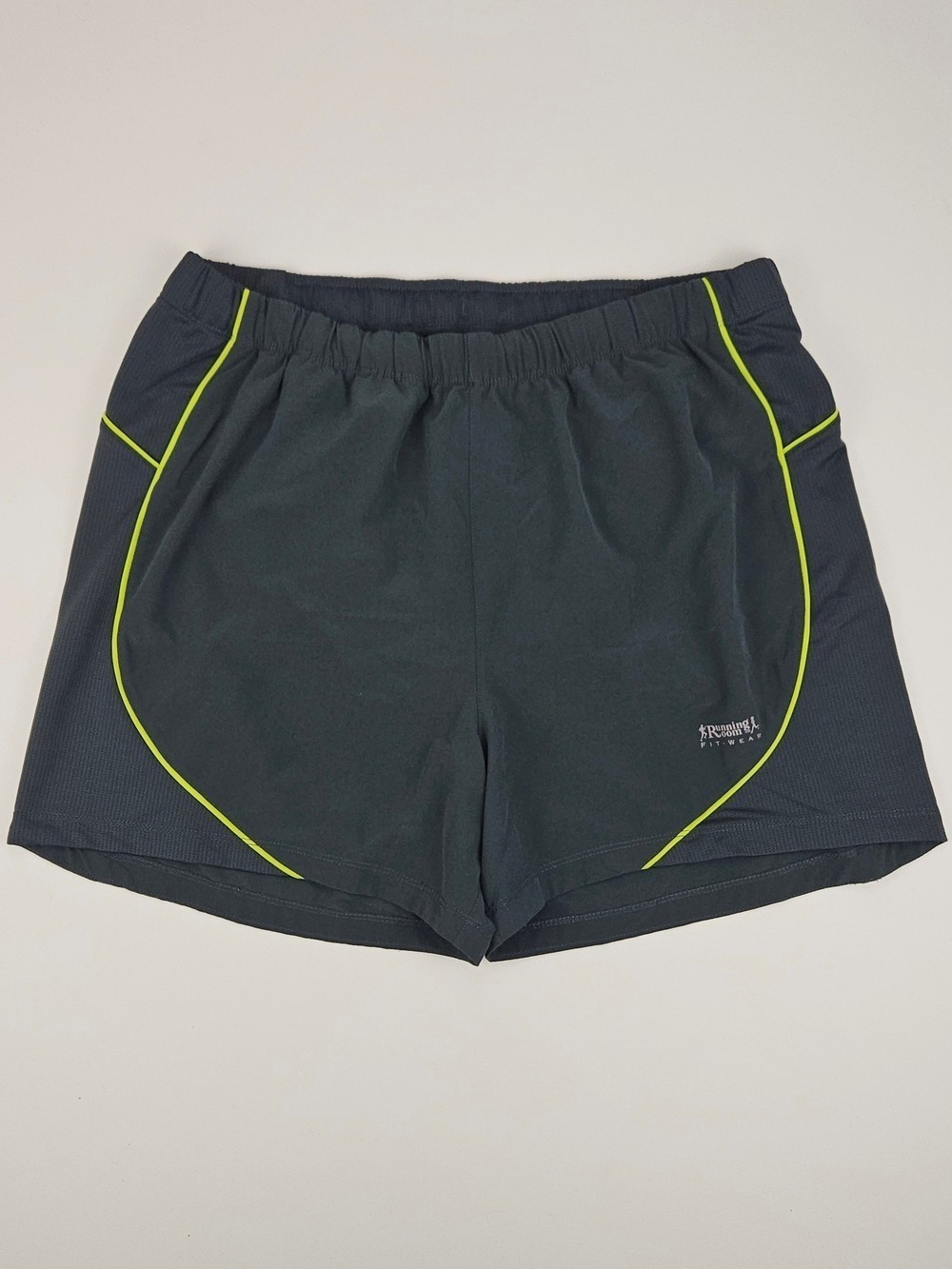 Running Room Fit-Wear Running Shorts Grey Neon Yellow Size Medium